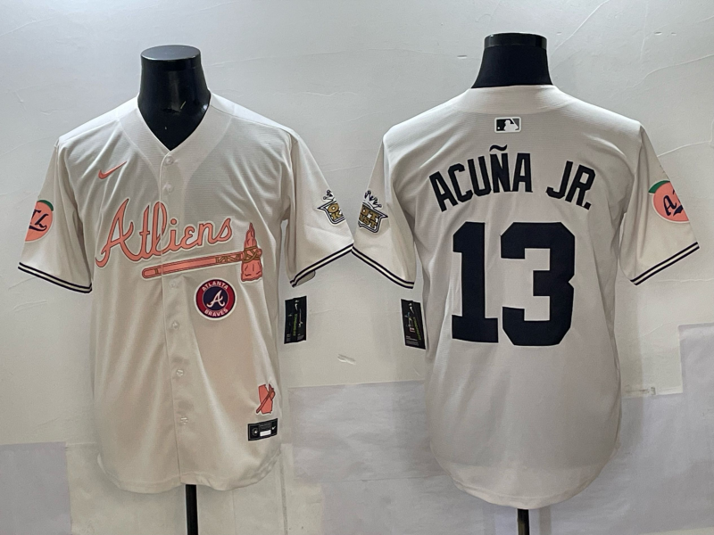 Men Atlanta Braves #13 Acuna Jr white Nike 2025 MLB Jersey 005